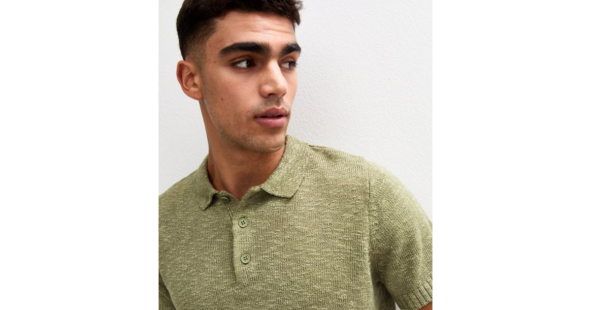 DS Nori Green Cable Knit Short Sleeve Polo Shirt