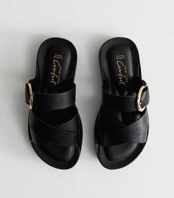 Extra Wide Fit Black Faux Leather Mule Sandals
