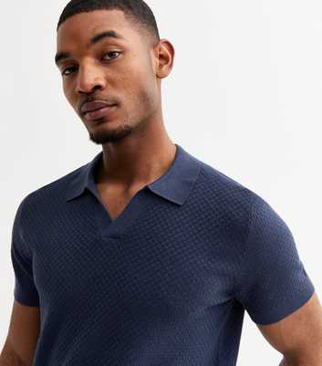Navy Regular Textured Knit Polo Top