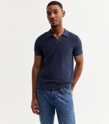 Navy Regular Textured Knit Polo Top | New Look