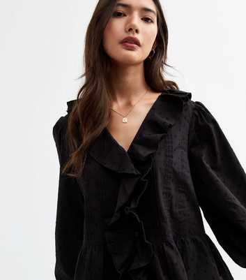 Black Frill Trim Pintuck Blouse