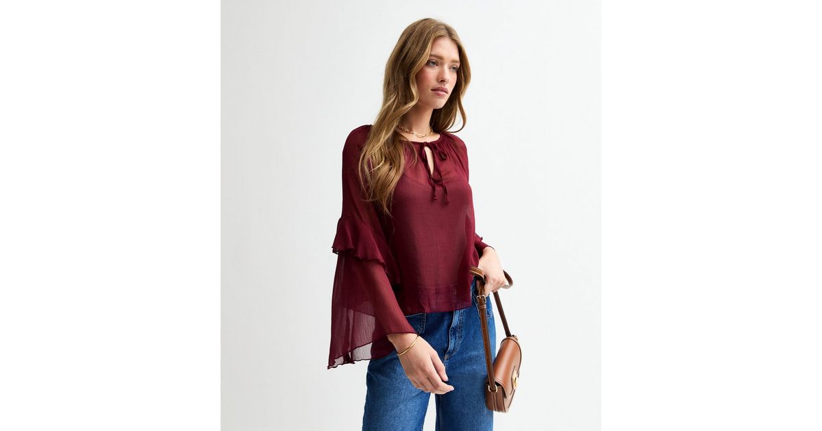 Elevated Chic Collared Blouse – Burgundy main image 0