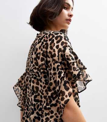 Brown Leopard Print Frill Sleeve Blouse