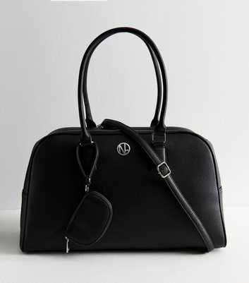 Black Faux Leather Large Weekend Bag