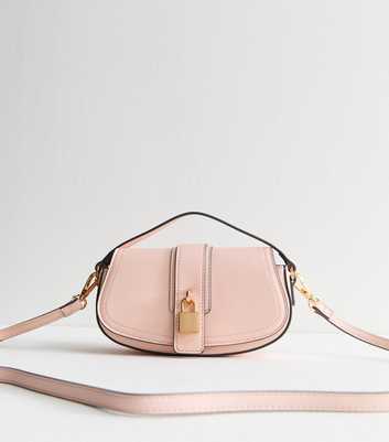 Pink Faux Leather Saddle Padlock Crossbody Bag