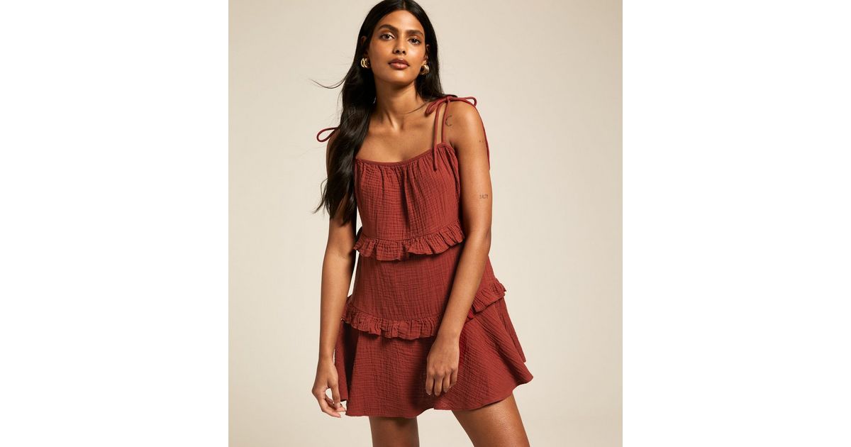 Burgundy Textured Tie Strap Mini Dress | New Look