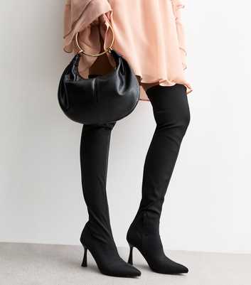 Truffle Black Heeled Over The Knee Boots