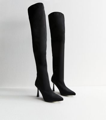 Black heeled over the knee boots best sale