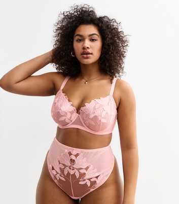 Curves Pink Floral Applique Non Padded Bra