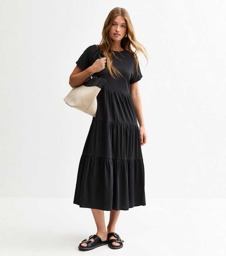 jersey tiered dress Black Skirt Midi Smock Jersey maxi dress
