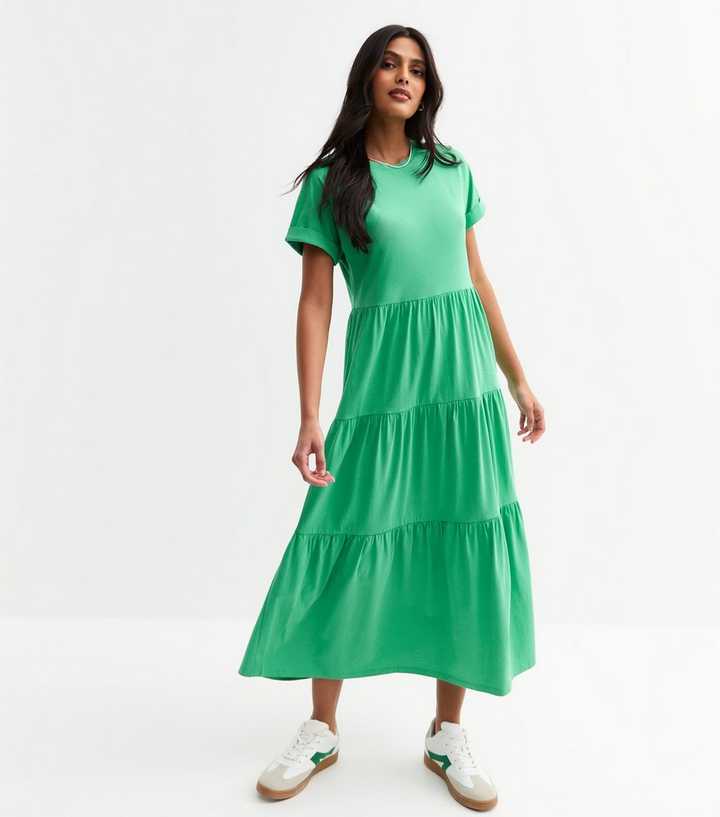 new look jersey dress Green Tiered Skirt Midi Smock disc_ChangingTop