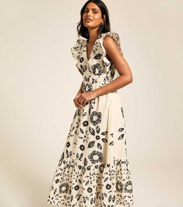 new look floral midi dress Black Floral Long Sleeve Midi Dress
