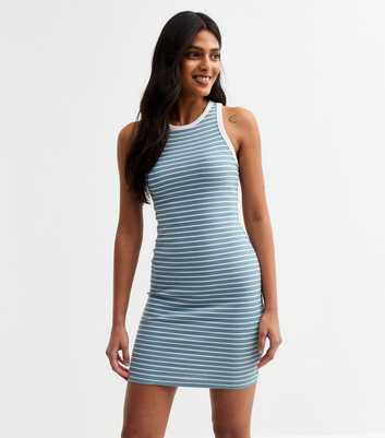 Blue Ribbed Striped Racer Mini Dress