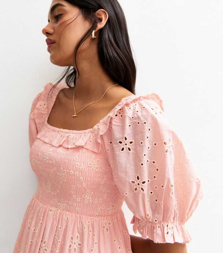 strapless open back dress Udaipur Pink Broderie Anglaise Dress – SILKROSE main image 0