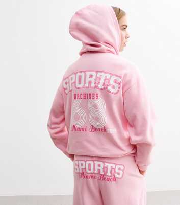 Girls Pink Sports Miami Beach Printed Hoodie