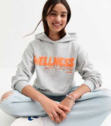 Girls Marl Grey Wellness Print Hoodie