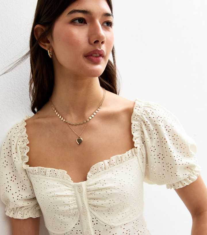 White Broderie Anglaise Puff Sleeve Top