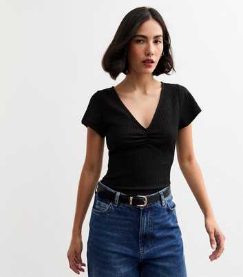 Black Ruched Crinkled Top