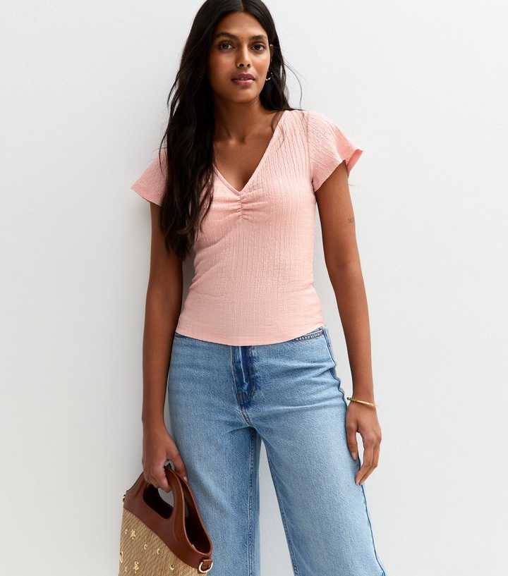 Pink Ruched Crinkled Top