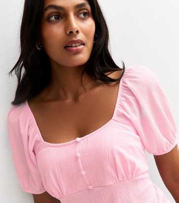 Pink Crinkle Jersey Button Front Top