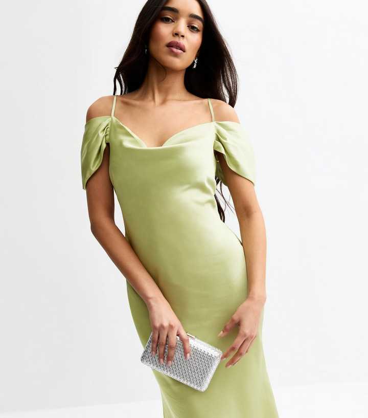Light Green Satin Bardot Midaxi Dress New Look light-green-satin-bardot-midaxi-dress-new-look