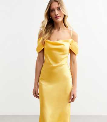 Light Yellow Bardot Satin Maxi Dress