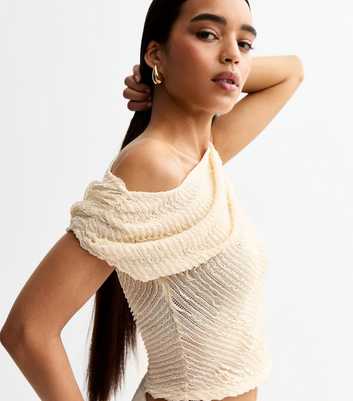 Cream Textured One Shoulder Top