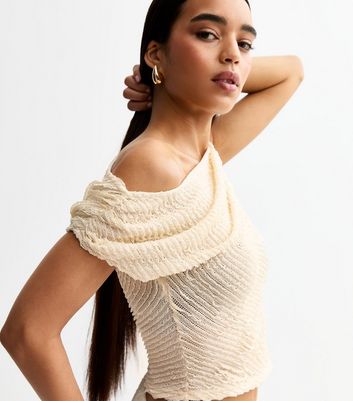 Cream Textured One Shoulder Top New Look