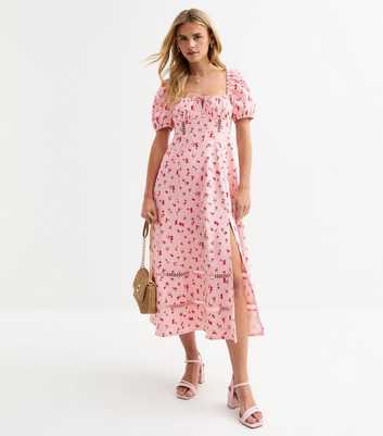 Petite Pink Floral Print Milkmaid Midi Dress