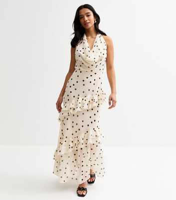 Petite Cream Polka Dot Ruffled Maxi Dress