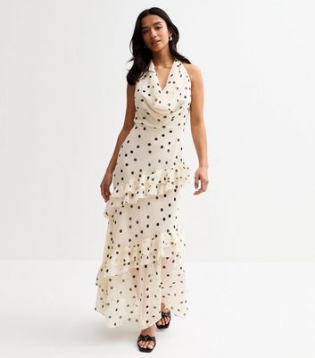 Petite Cream Polka Dot Ruffled Maxi Dress | New Look