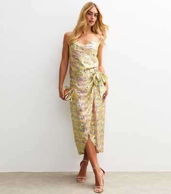 Multicolour Metallic Jacquard Wrap Midi Skirt