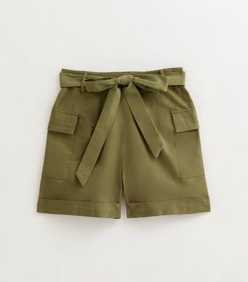 Khaki Tie Waist Utility Shorts New Look