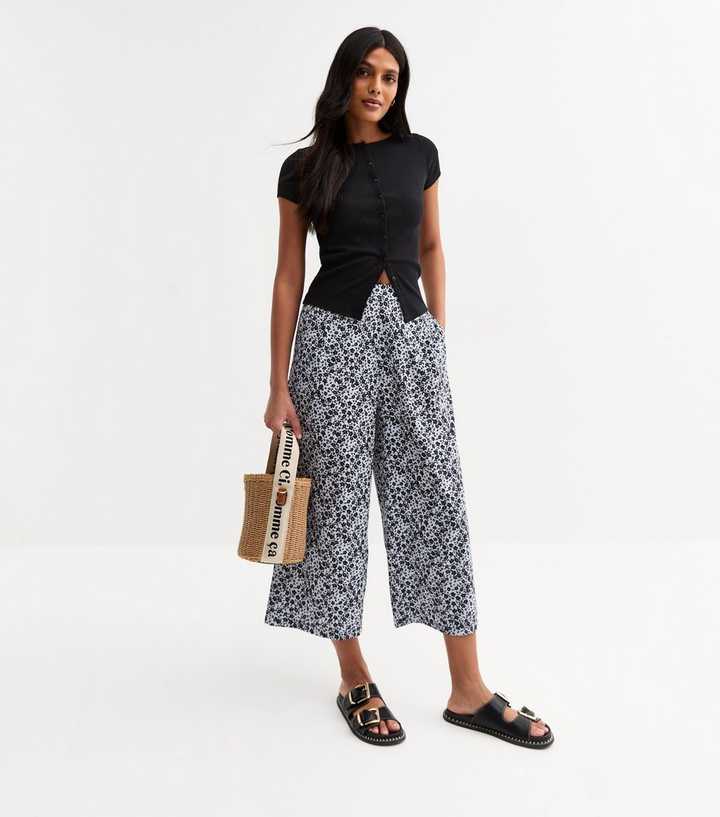 Blue Ditsy Print Cropped Trousers