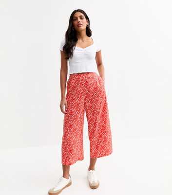 Red Ditsy Print Cropped Trousers