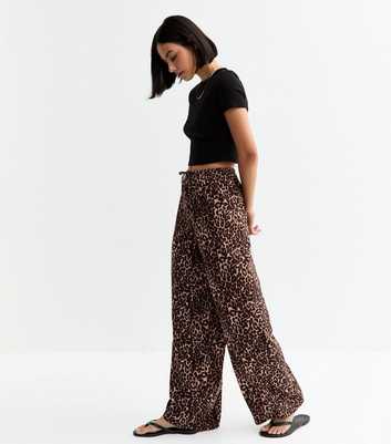  Brown Leopard Print Wide Leg Trousers