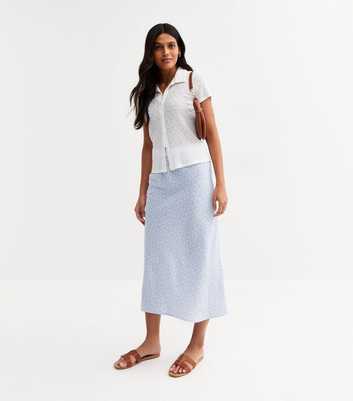Blue Daisy Print Bias Cut Midi Skirt