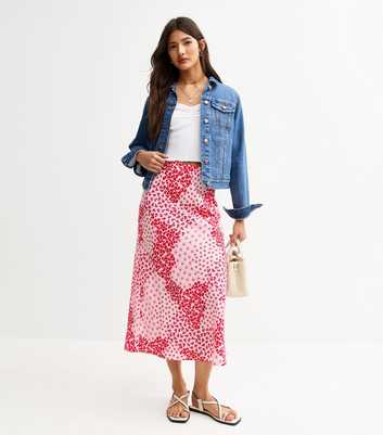 Pink Floral Print Midi Skirt