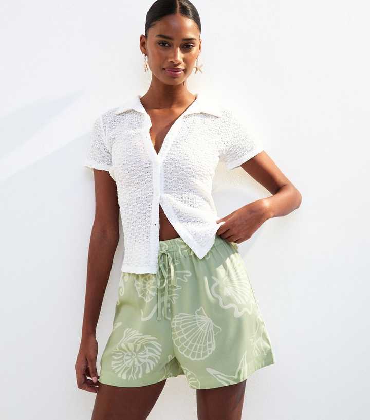 Green Lightweight Shell Print Shorts