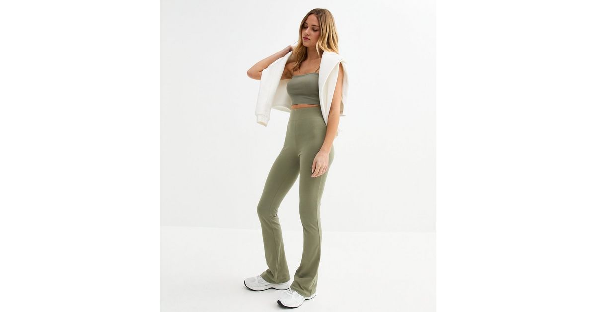 Khaki Green High Rise Kick Flare Leggings | New Look