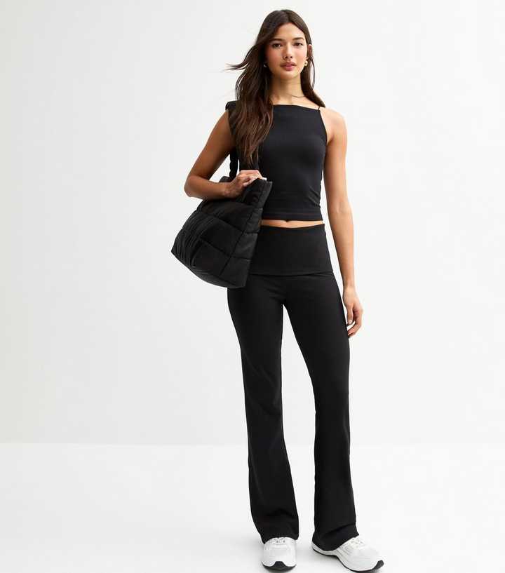Black Foldover Waist Kickflare Leggings