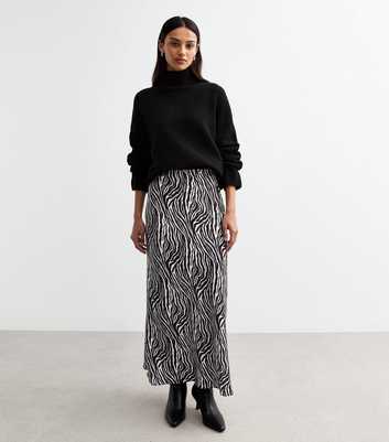 Black Zebra Print Bias Cut Satin Skirt