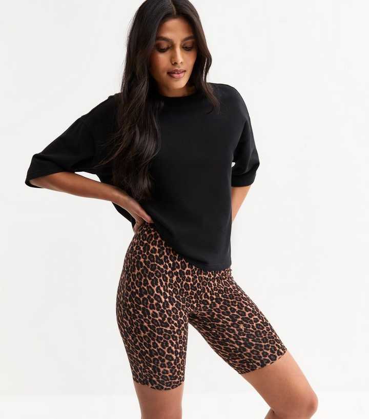Brown Leopard Print Cycling Shorts 