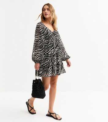 Black Zebra Print Smock Mini Dress