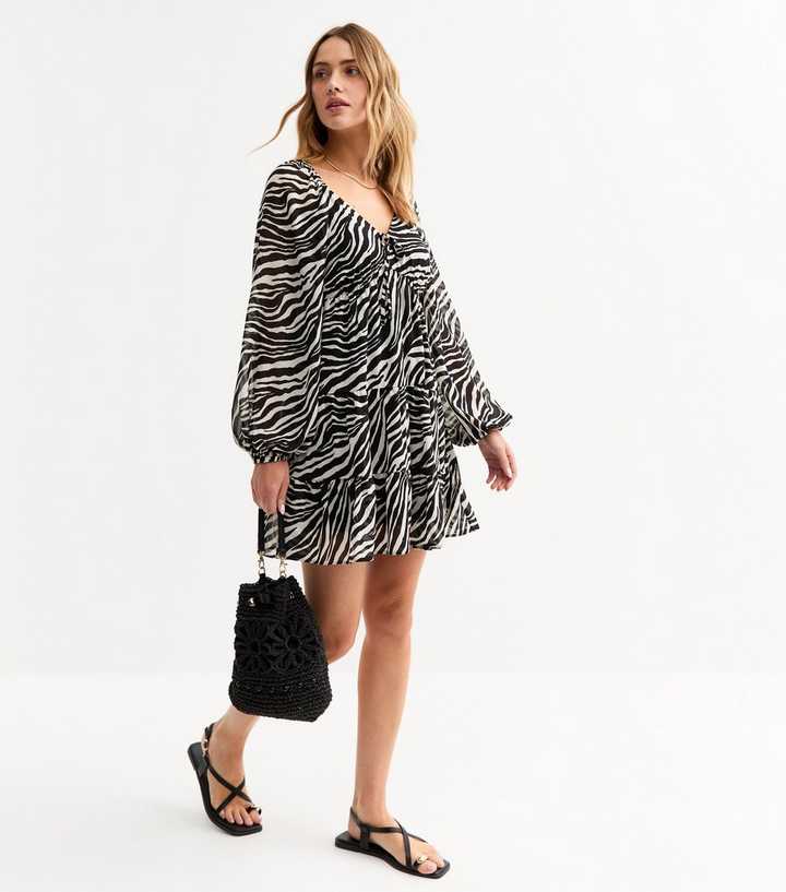 Black Zebra Print Smock Mini Dress