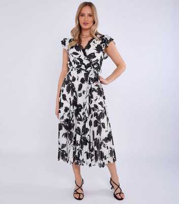 Gini London Black Floral Print Midi Wrap Dress