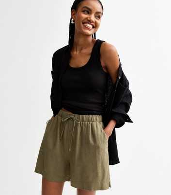 Tall Dark Khaki Linen Blend Shorts