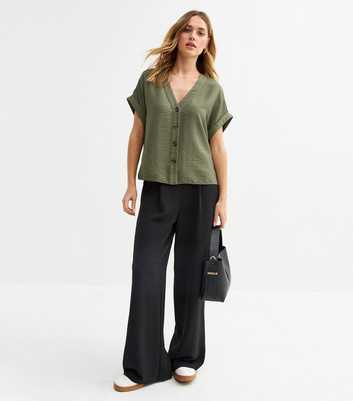 Black Pleated Front Wide Leg Trousers