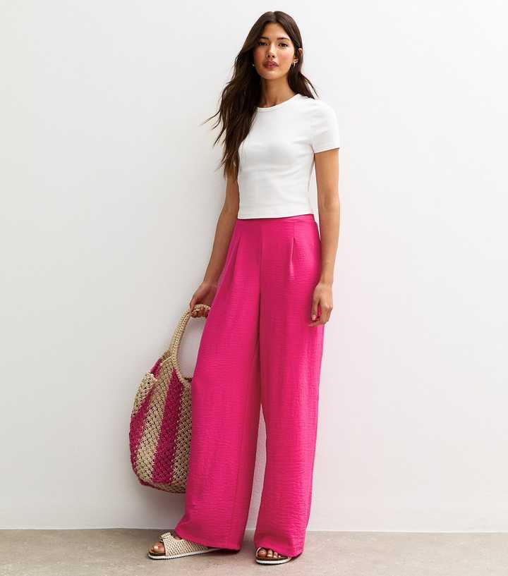 Dark Pink Pleated Front Wide Leg Trousers
