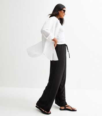 Black Linen Look Wide Leg Trousers